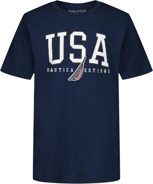 Nautica Boys' Short Sleeve J-Class Logo Crew Neck T-Shirt, Soft, Comfortable, Relaxed Fit