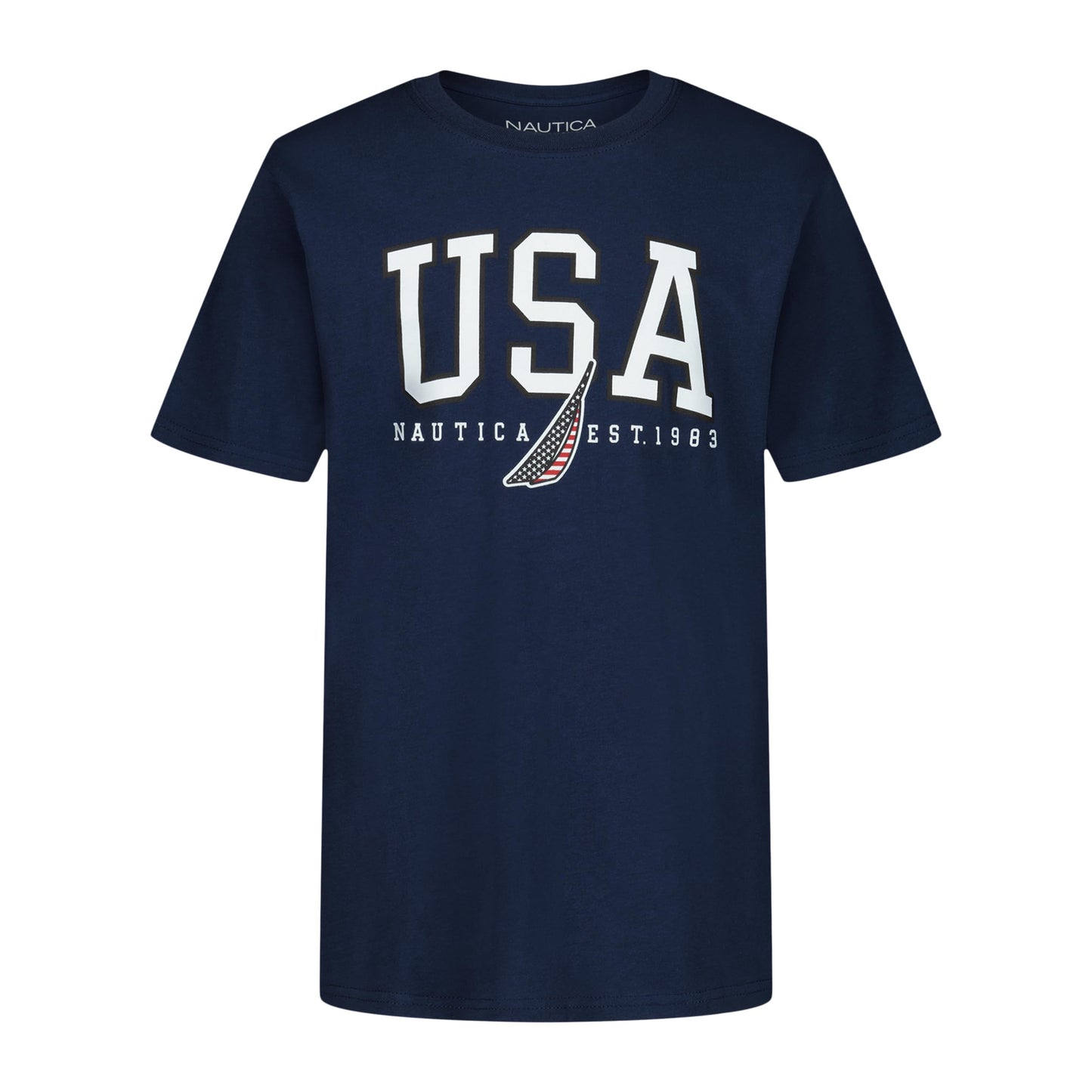 Nautica Boys' Short Sleeve J-Class Logo Crew Neck T-Shirt, Soft, Comfortable, Relaxed Fit