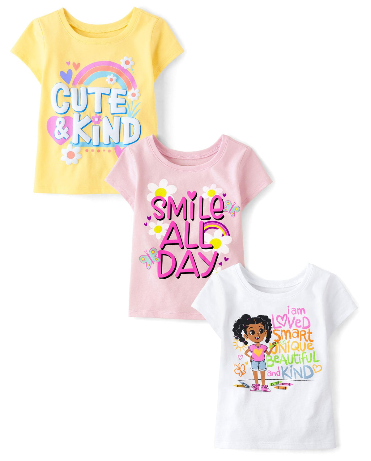 The Children's Place Baby Girls' and Toddler Unicorns,Butterflies,Trends Short Sleeve Graphic T-Shirts,3 Pack