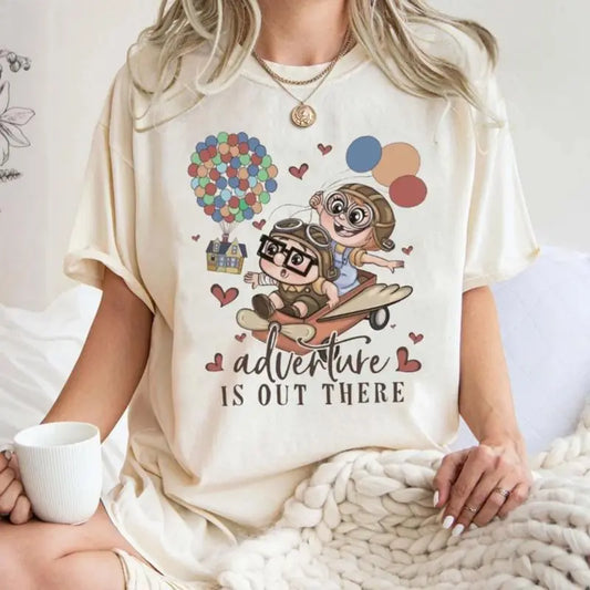 Explore The Adventure With This Cotton T-shirt Featuring Up Balloon Carl And Ellie Design graphic tees