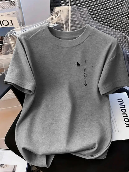 Women's Creative Geometric Iron-On Print Comfortable Loose Fit Casual Slight Stretch Round Neck T-Shirt, Stylish Everyday Daily Wear, Perfect for All Seasons