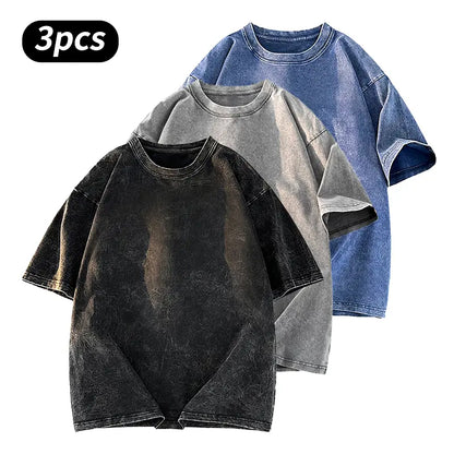 Washed Five-point Sleeve Pure Cotton Retro Crew Neck T-Shirt, Men's Summer Tee for Daily Wear, Running & Sports