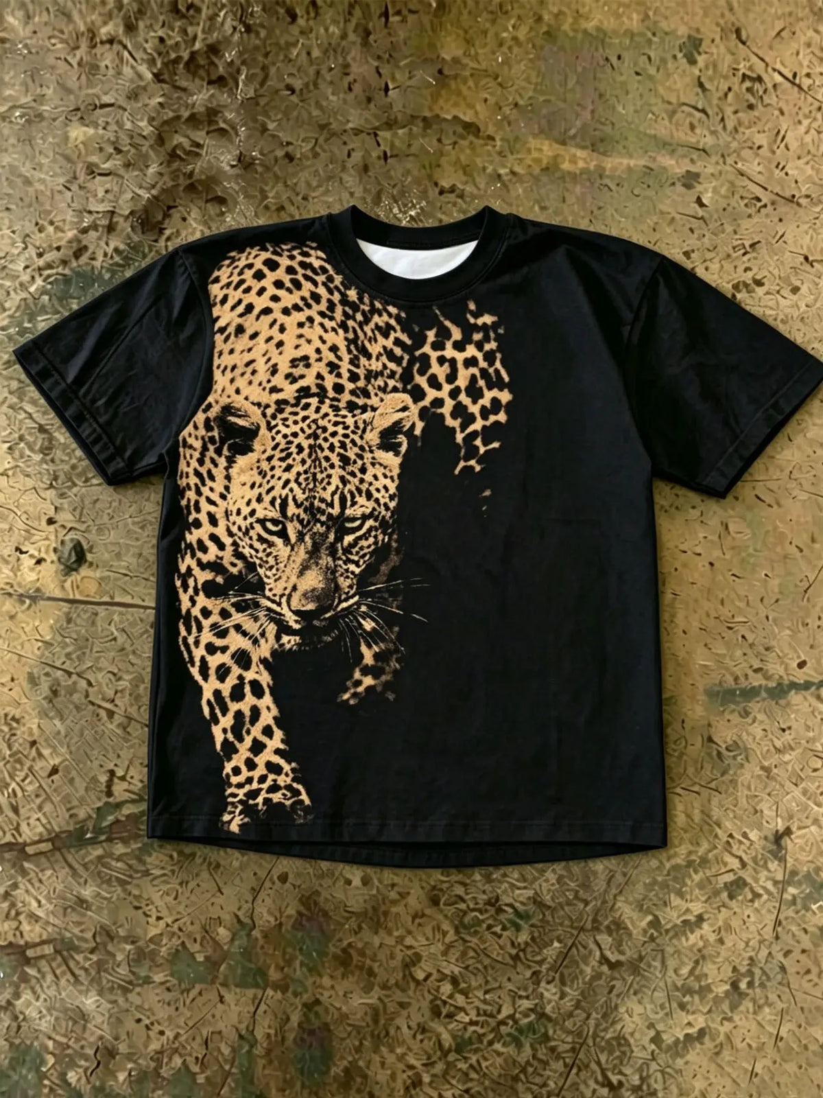 Men's Leopard Print T-Shirt, Casual Stylish Short-Sleeve Streetwear Top for Daily Wear, Hip-Hop Style