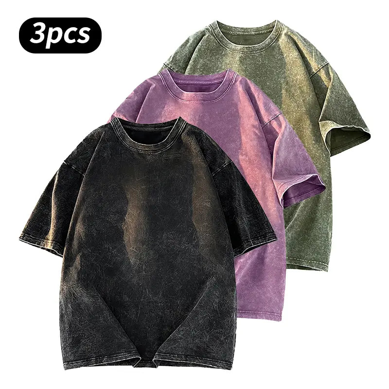 Washed Five-point Sleeve Pure Cotton Retro Crew Neck T-Shirt, Men's Summer Tee for Daily Wear, Running & Sports