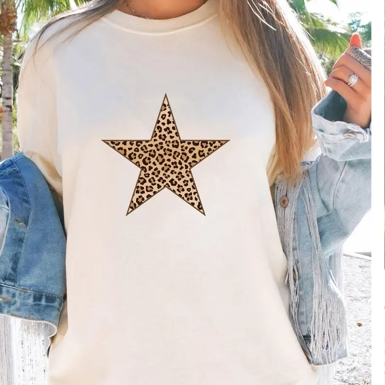 Comfort Colors  Leopard Print Star shirt Cheetah Print Star Shirtc Tee clothing