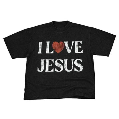 Vintage I Love Jesus Print Short Sleeve T-Shirt Menswear Top Underwear Tshirt Cotton Polyester,Women's Letter Print Round Neck Tee Perfect GiftMen, Perfect Gift,Casual Summer T-Shirt with Crew Neck,viral graphic tees