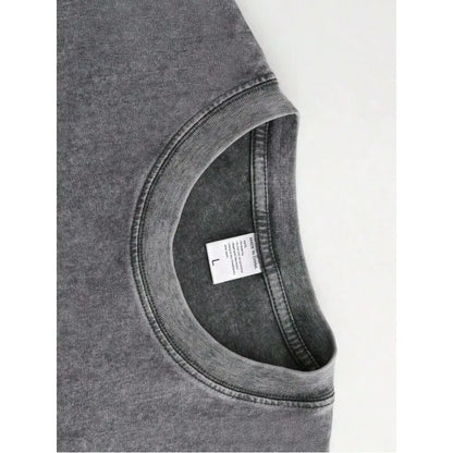 Summer TopsRetro Vintage Creative Pattern "" Washed T-Shirt Double-Sided Printed T-Shirt Heavy 220g Pure Cotton Falling Shoulder T-Shirt Retro Street