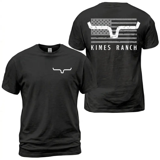 Unisex Western Graphic T-Shirt with American Flag Bull Horn Print, Breathable Cotton Cowboy Style Top, Distressed USA Back and Short Sleeve Design