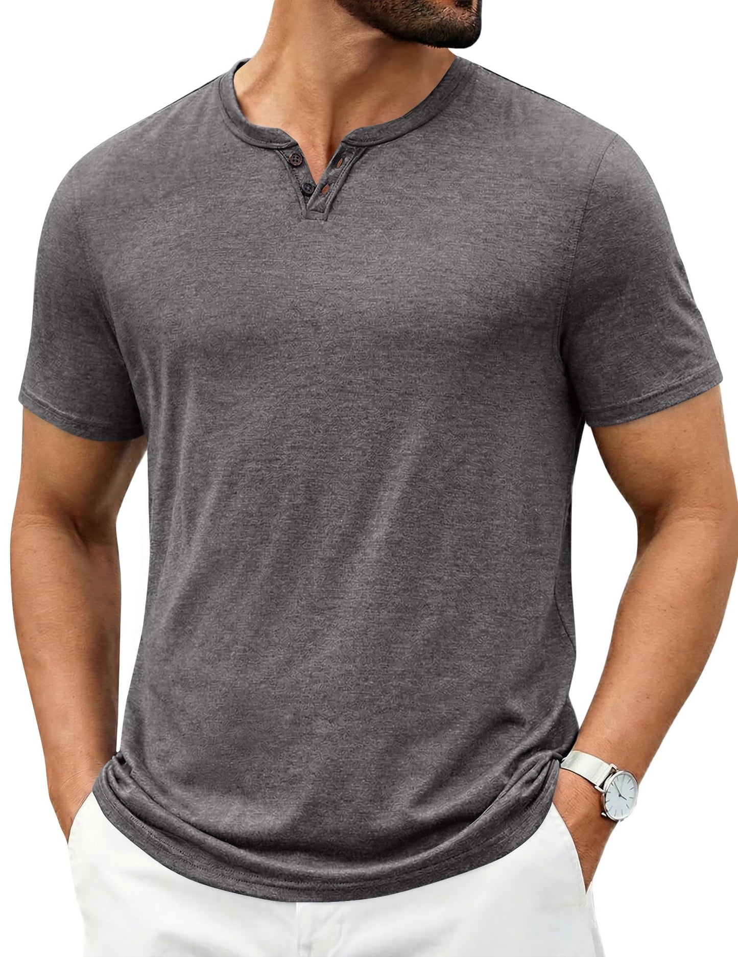 COOFANDY Men's T Shirts Short Sleeve Casual V Neck T-Shirt Soft Notch Neck Tee Classic Plain Shirts