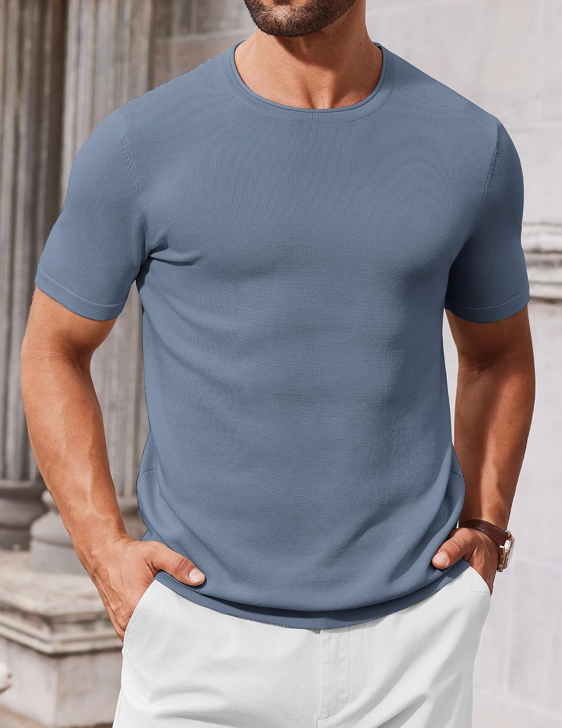 COOFANDY Mens Knit T-Shirts Casual Crewneck Short Sleeve Shirts Summer Tops Basic Pullover Tees