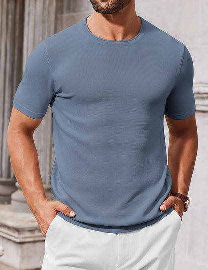 COOFANDY Mens Knit T-Shirts Casual Crewneck Short Sleeve Shirts Summer Tops Basic Pullover Tees