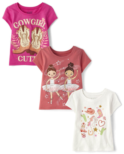 The Children's Place Baby Girls' and Toddler Unicorns,Butterflies,Trends Short Sleeve Graphic T-Shirts,3 Pack