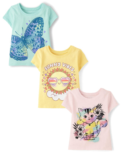 The Children's Place Baby Girls' and Toddler Unicorns,Butterflies,Trends Short Sleeve Graphic T-Shirts,3 Pack