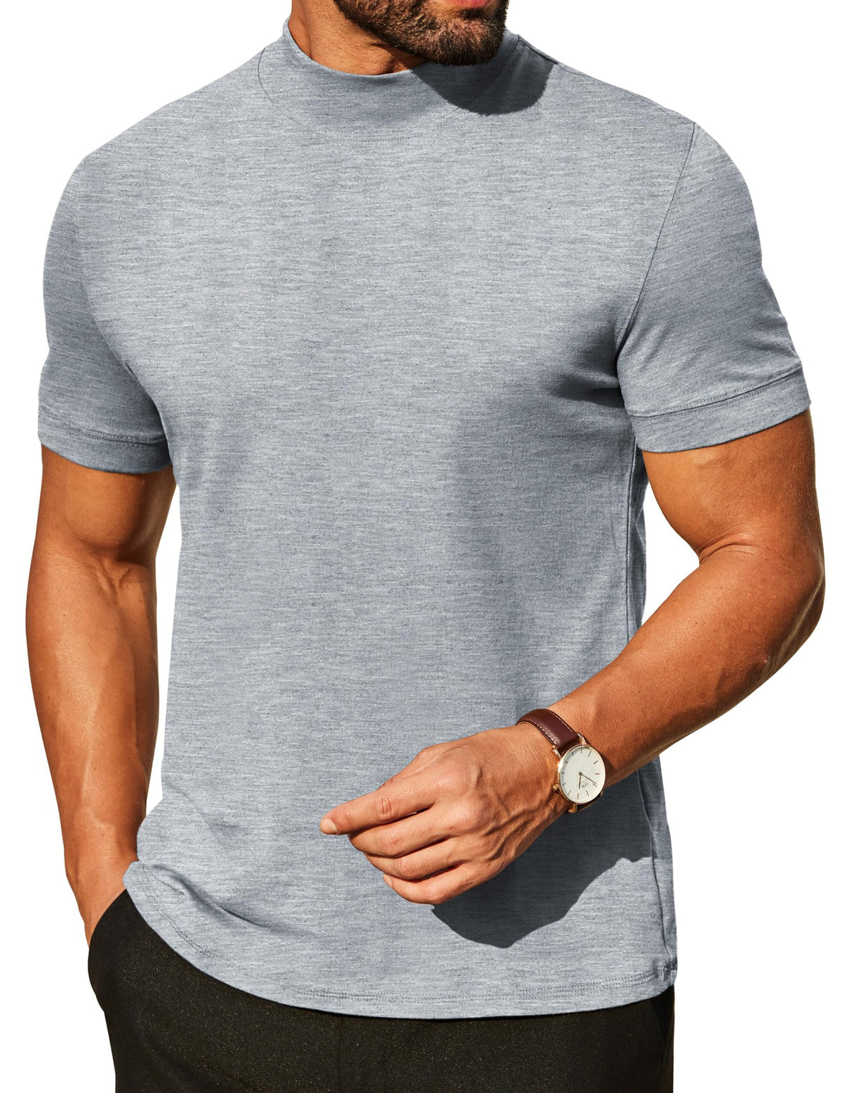 COOFANDY Mens Mock Turtleneck Shirts Casual Premium Cotton Short Sleeve Shirt Basic Half Neck T-Shirts