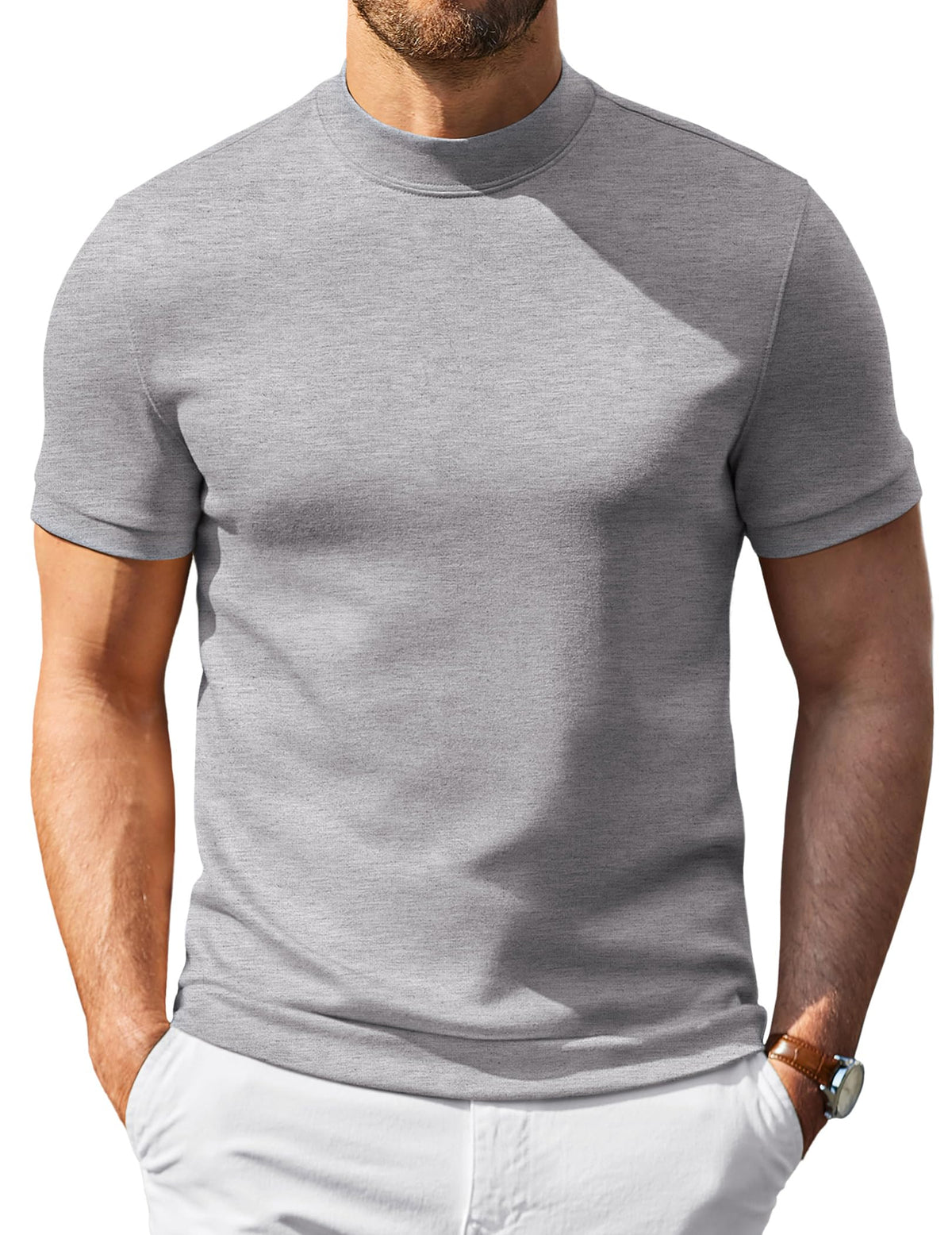 COOFANDY Men's Short Sleeve Mock Neck Pullover Sweaters Casual Stylish Slim Fit Basic Top Silk-Like Fabric