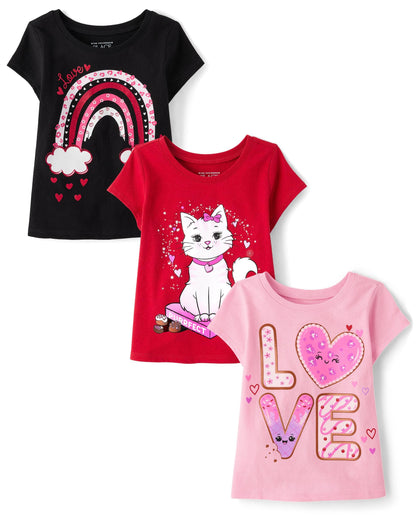 The Children's Place Baby Girls' and Toddler Unicorns,Butterflies,Trends Short Sleeve Graphic T-Shirts,3 Pack