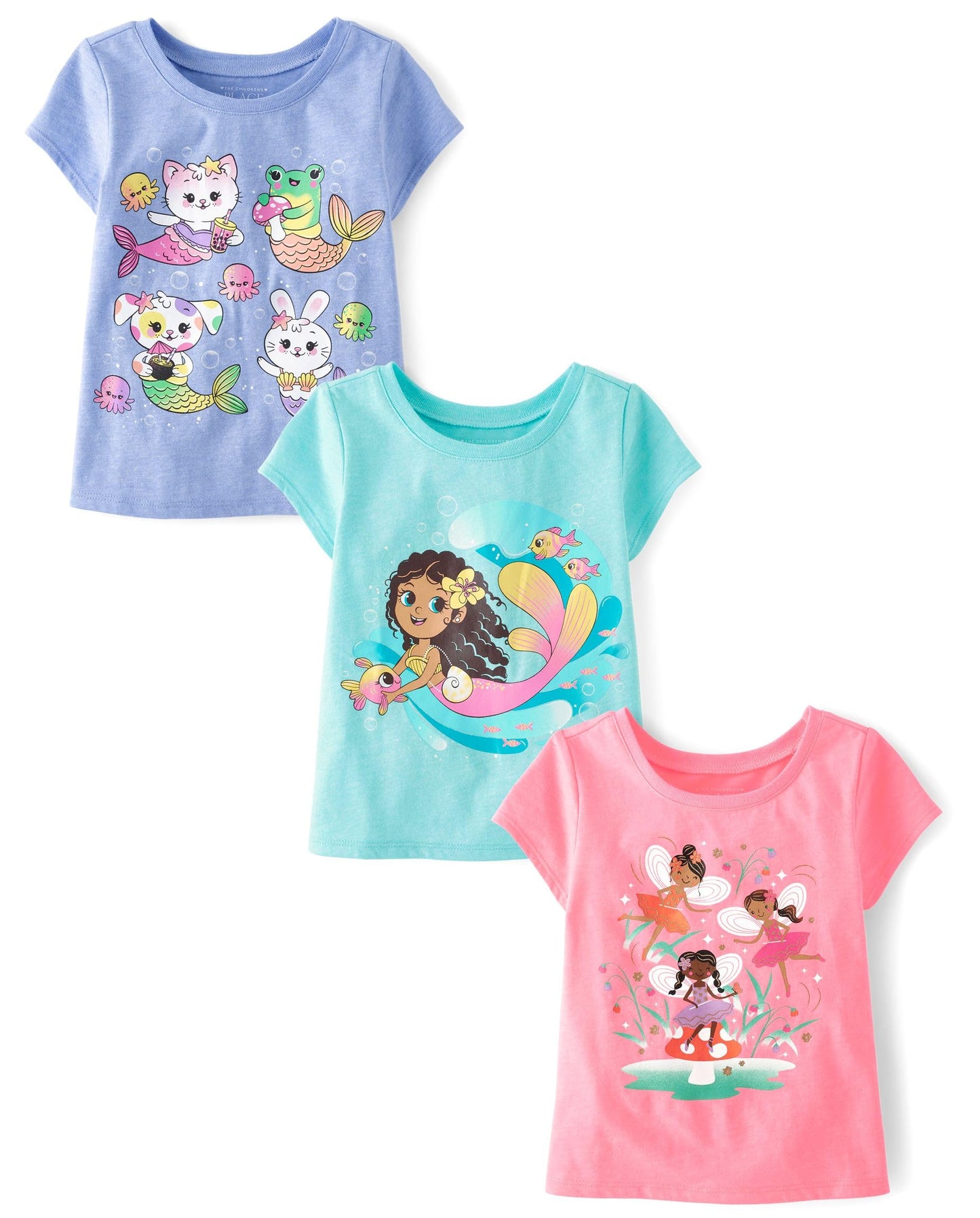 The Children's Place Baby Girls' and Toddler Unicorns,Butterflies,Trends Short Sleeve Graphic T-Shirts,3 Pack