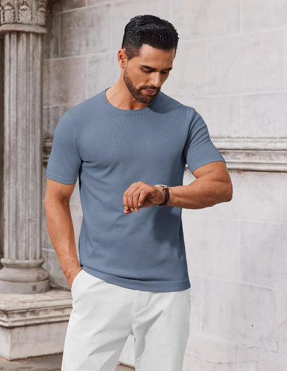 COOFANDY Mens Knit T-Shirts Casual Crewneck Short Sleeve Shirts Summer Tops Basic Pullover Tees