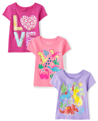The Children's Place Baby Girls' and Toddler Unicorns,Butterflies,Trends Short Sleeve Graphic T-Shirts,3 Pack