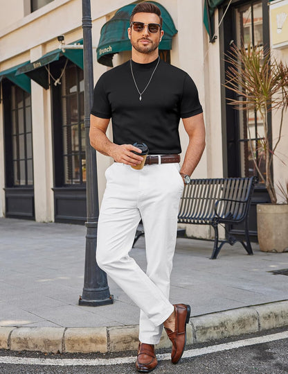 COOFANDY Men's Short Sleeve Mock Neck Pullover Sweaters Casual Stylish Slim Fit Basic Top Silk-Like Fabric