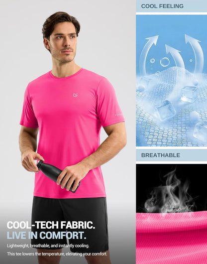 Men's Workout Breathable Grid T-Shirts Dry Fit UPF 50+ Sun Shirts Lightweight Cooling Tee for Athletic, Running, Hiking