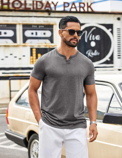 COOFANDY Men's T Shirts Short Sleeve Casual V Neck T-Shirt Soft Notch Neck Tee Classic Plain Shirts