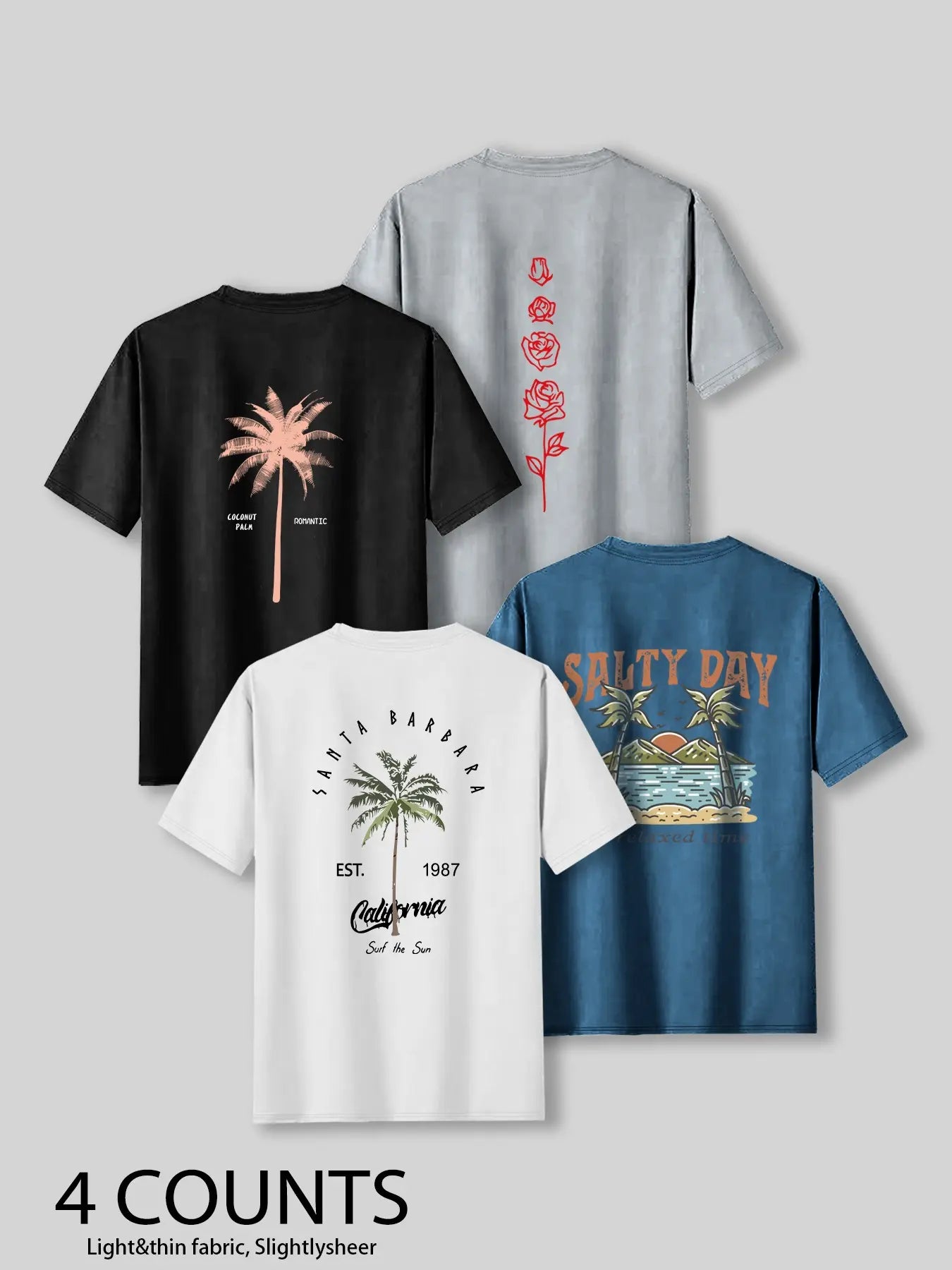 Men's Palm Tree & Letter Print Tropical Short Sleeve Graphic Casual Beach Tee, Regular Fit Casual Streetwear Round Neck T-shirt for Summer, Men's Top for Daily Wear, Menswear, Casual Summer Clothing, Casual Style Tee