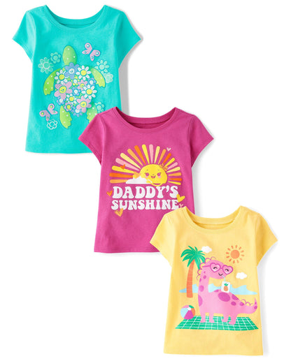 The Children's Place Baby Girls' and Toddler Unicorns,Butterflies,Trends Short Sleeve Graphic T-Shirts,3 Pack
