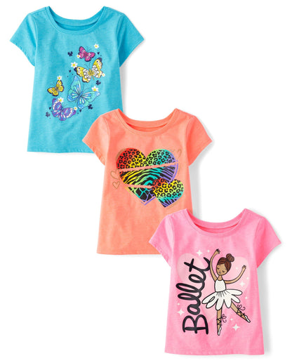 The Children's Place Baby Girls' and Toddler Unicorns,Butterflies,Trends Short Sleeve Graphic T-Shirts,3 Pack