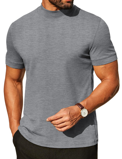COOFANDY Mens Mock Turtleneck Shirts Casual Premium Cotton Short Sleeve Shirt Basic Half Neck T-Shirts