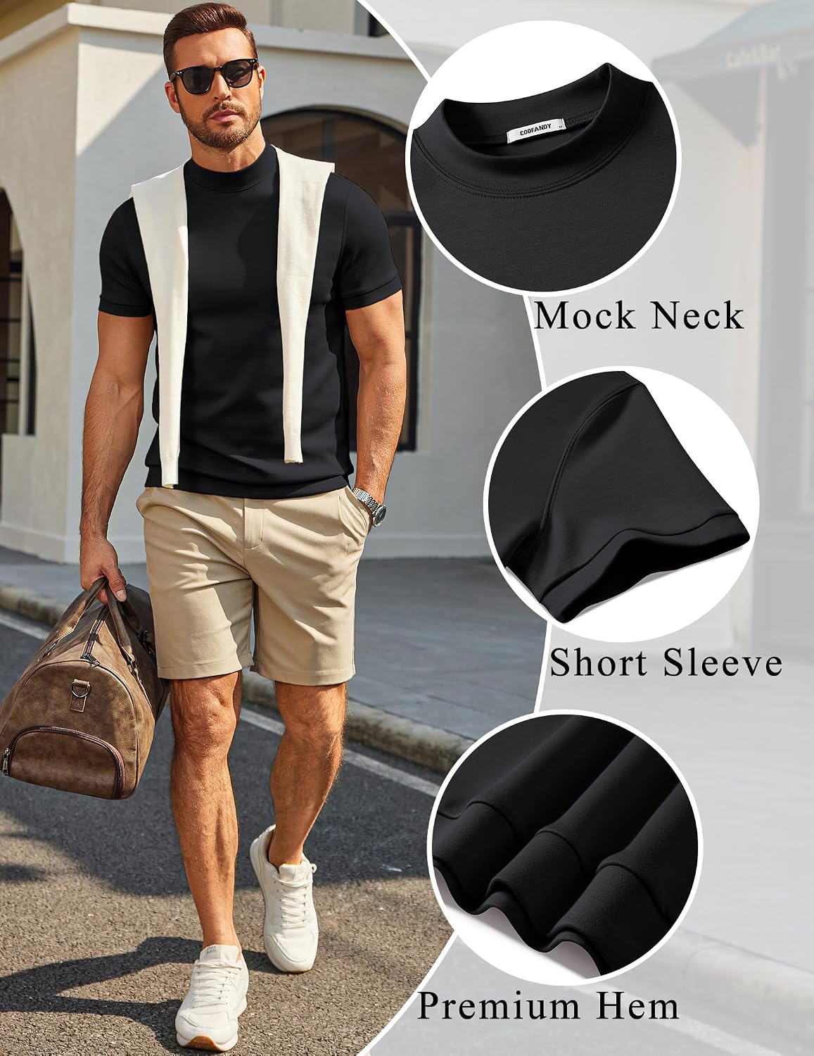 COOFANDY Men's Short Sleeve Mock Neck Pullover Sweaters Casual Stylish Slim Fit Basic Top Silk-Like Fabric
