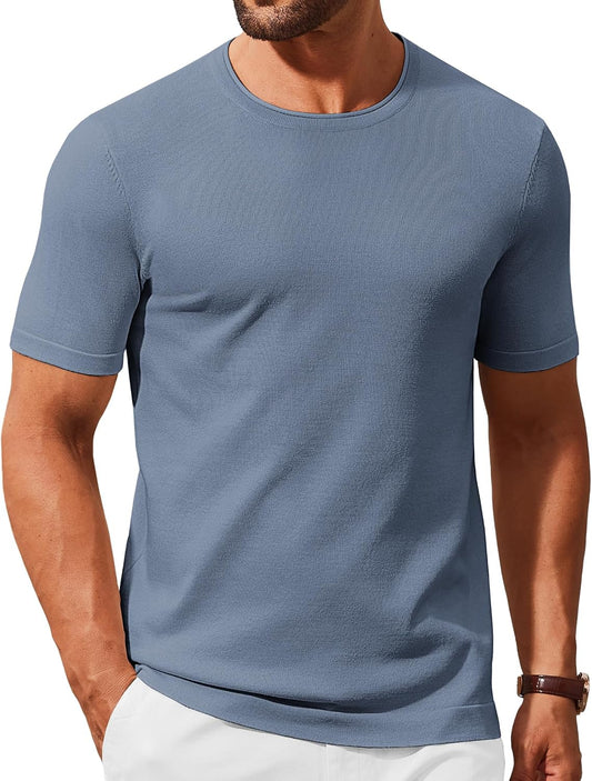COOFANDY Mens Knit T-Shirts Casual Crewneck Short Sleeve Shirts Summer Tops Basic Pullover Tees