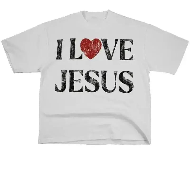 Vintage I Love Jesus Print Short Sleeve T-Shirt Menswear Top Underwear Tshirt Cotton Polyester,Women's Letter Print Round Neck Tee Perfect GiftMen, Perfect Gift,Casual Summer T-Shirt with Crew Neck,viral graphic tees