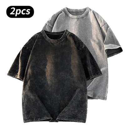 Washed Five-point Sleeve Pure Cotton Retro Crew Neck T-Shirt, Men's Summer Tee for Daily Wear, Running & Sports