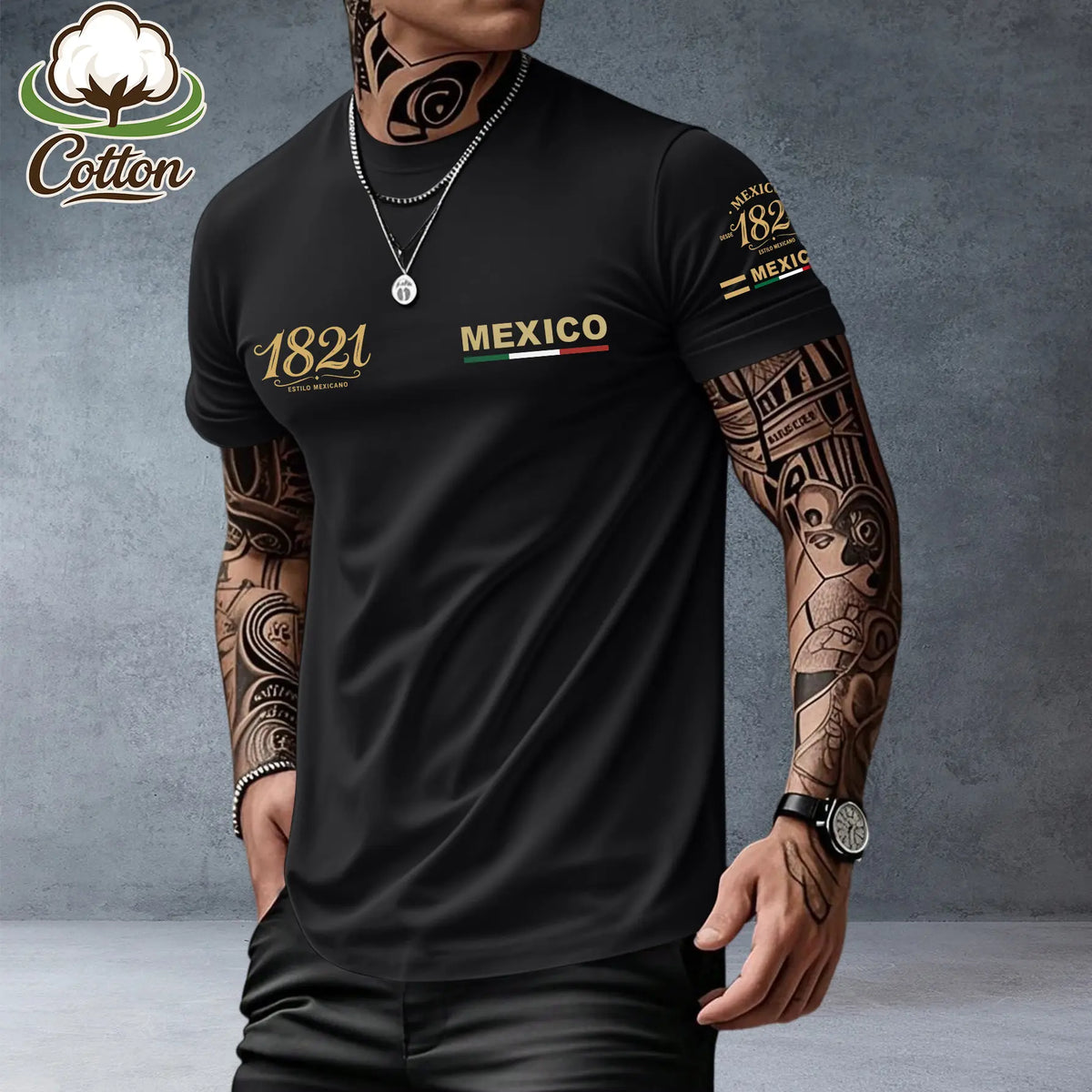 Men’s heavyweight summer loose-fit cotton short-sleeve T-shirt with Mexican-themed print. Trendy, fashionable casual athletic top for men—perfect for summer outfits; a great gift for a boyfriend or brother; suitable for streetwear, commuting, outdoor acti