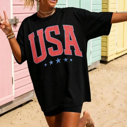Retro America 4th Of July Shirt Preppy Fourth of July Tshirt Trendy Oversized USA Tee Aesthetic Patriotic Shirt Casual Summer Womenswear
