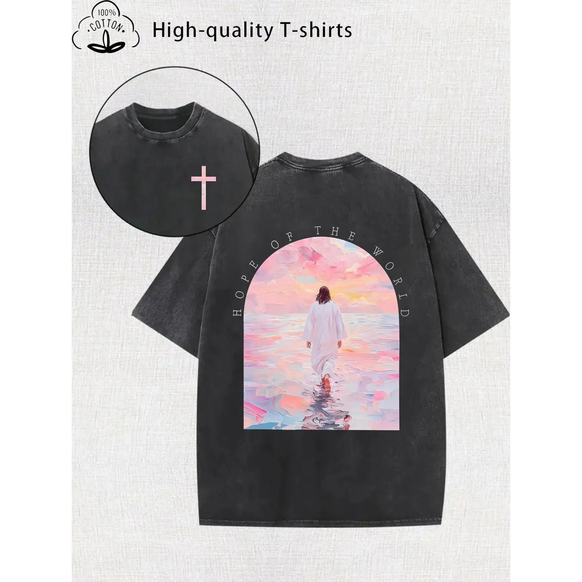 Women'S Trendy Printed Retro Washed T-Shirt - 230G Thick, Retro Street Style Crew Neck Short Sleeve, Machine Washable, Perfect for Spring/Summer Casual Wear, Unique Loose Fit Women'S T-Shirt