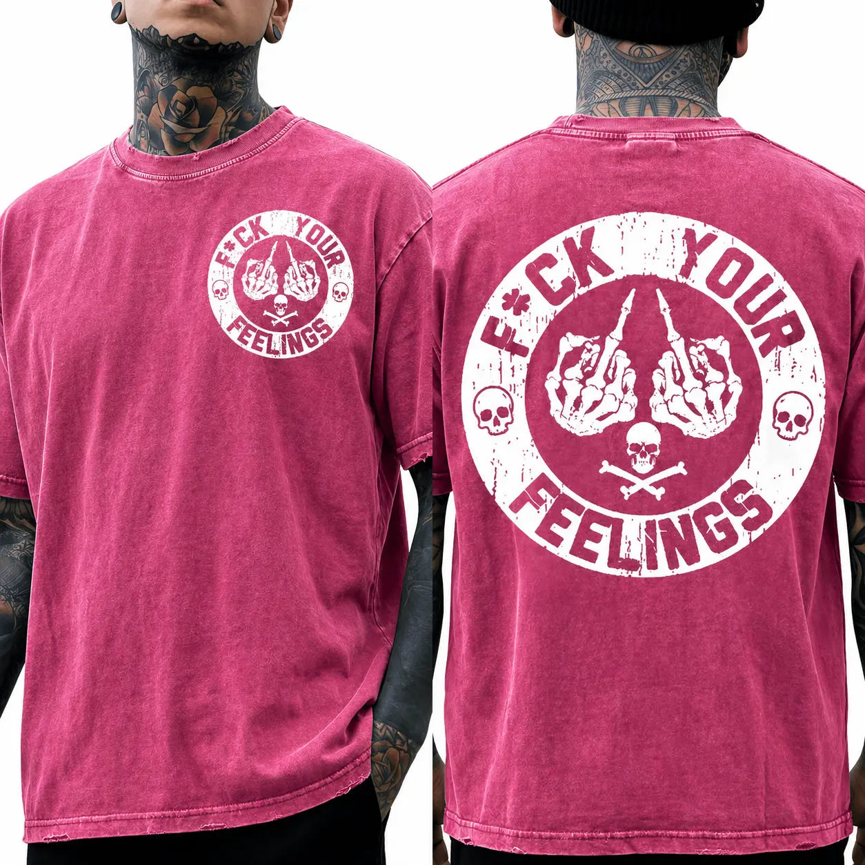 Men's "F*ck Your Feelings" Skull Graphic T-Shirt, Short-Sleeve Round Neck Loose Menswear, Bold Statement Limited Edition Fashion Streetwear Casual Angel Tee tiktokshopspringglowup,summervibes