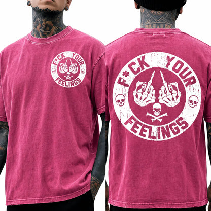 Men's "F*ck Your Feelings" Skull Graphic T-Shirt, Short-Sleeve Round Neck Loose Menswear, Bold Statement Limited Edition Fashion Streetwear Casual Angel Tee tiktokshopspringglowup,summervibes