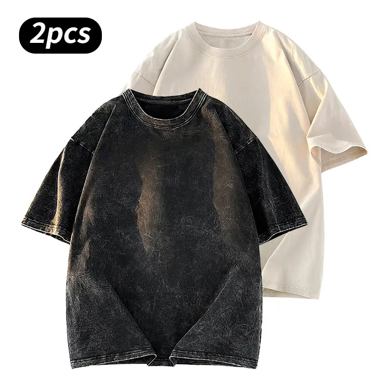 Washed Five-point Sleeve Pure Cotton Retro Crew Neck T-Shirt, Men's Summer Tee for Daily Wear, Running & Sports