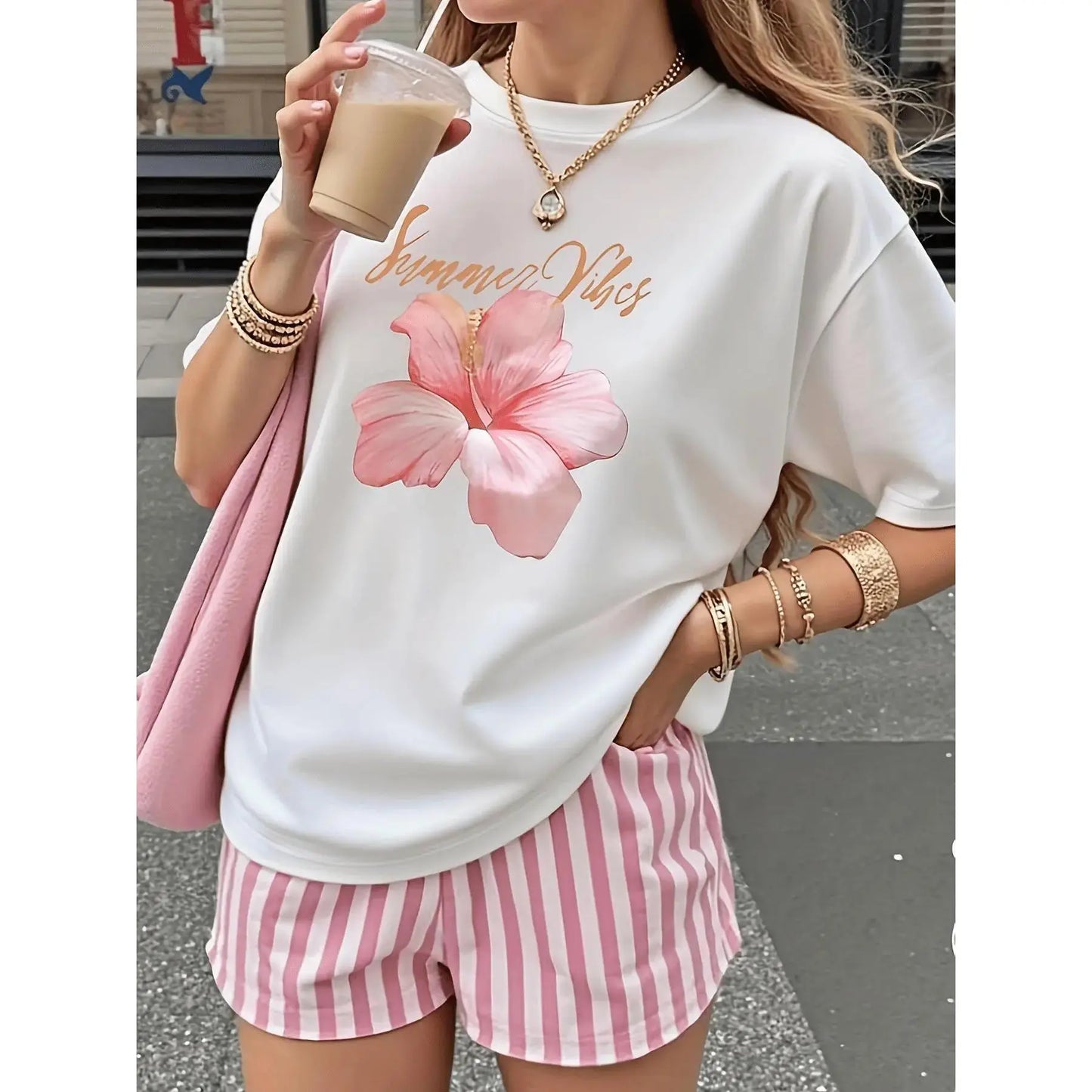 Discover Stylish Comfortable Cotton T-Shirt for Women Featuring a Round Neck Short Sleeves and Beautiful Pink Flower Print Perfect for Spring and Summer graphic tee