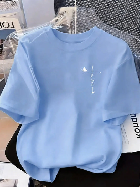 Women's Creative Geometric Iron-On Print Comfortable Loose Fit Casual Slight Stretch Round Neck T-Shirt, Stylish Everyday Daily Wear, Perfect for All Seasons