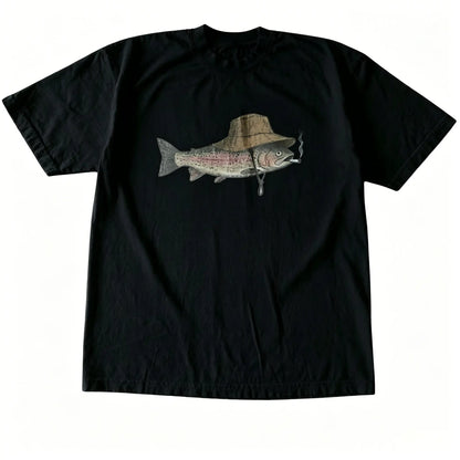 The Vintage Fishing Trout Hat Shirt, Vintage Funny Fish Smoking Shirt, Fish Shirt, Gift For Woman, Gift For Men, Womenswear Top Underwear Streetwear, Trending Shirt