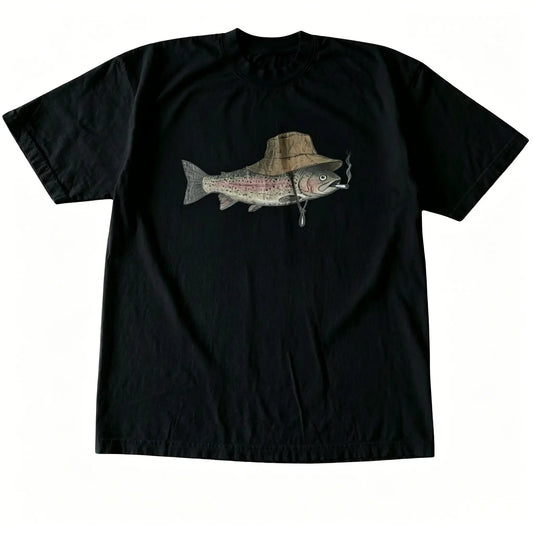 The Vintage Fishing Trout Hat Shirt, Vintage Funny Fish Smoking Shirt, Fish Shirt, Gift For Woman, Gift For Men, Womenswear Top Underwear Streetwear, Trending Shirt