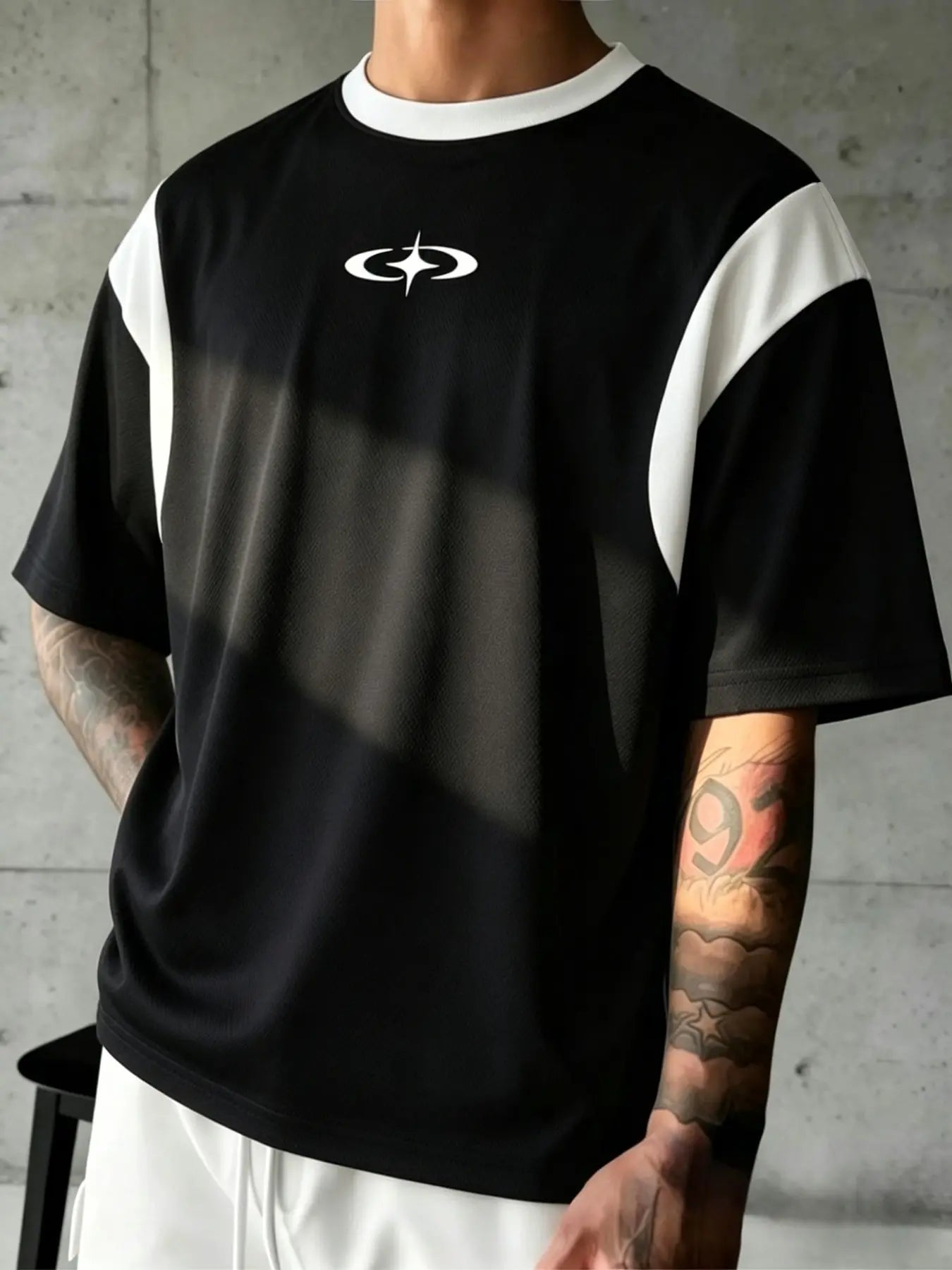 Men's Symbol Line Print T-Shirt, Y2K Streetwear Style, Loose-Fit Short Sleeve Casual Tee for Everyday Wear