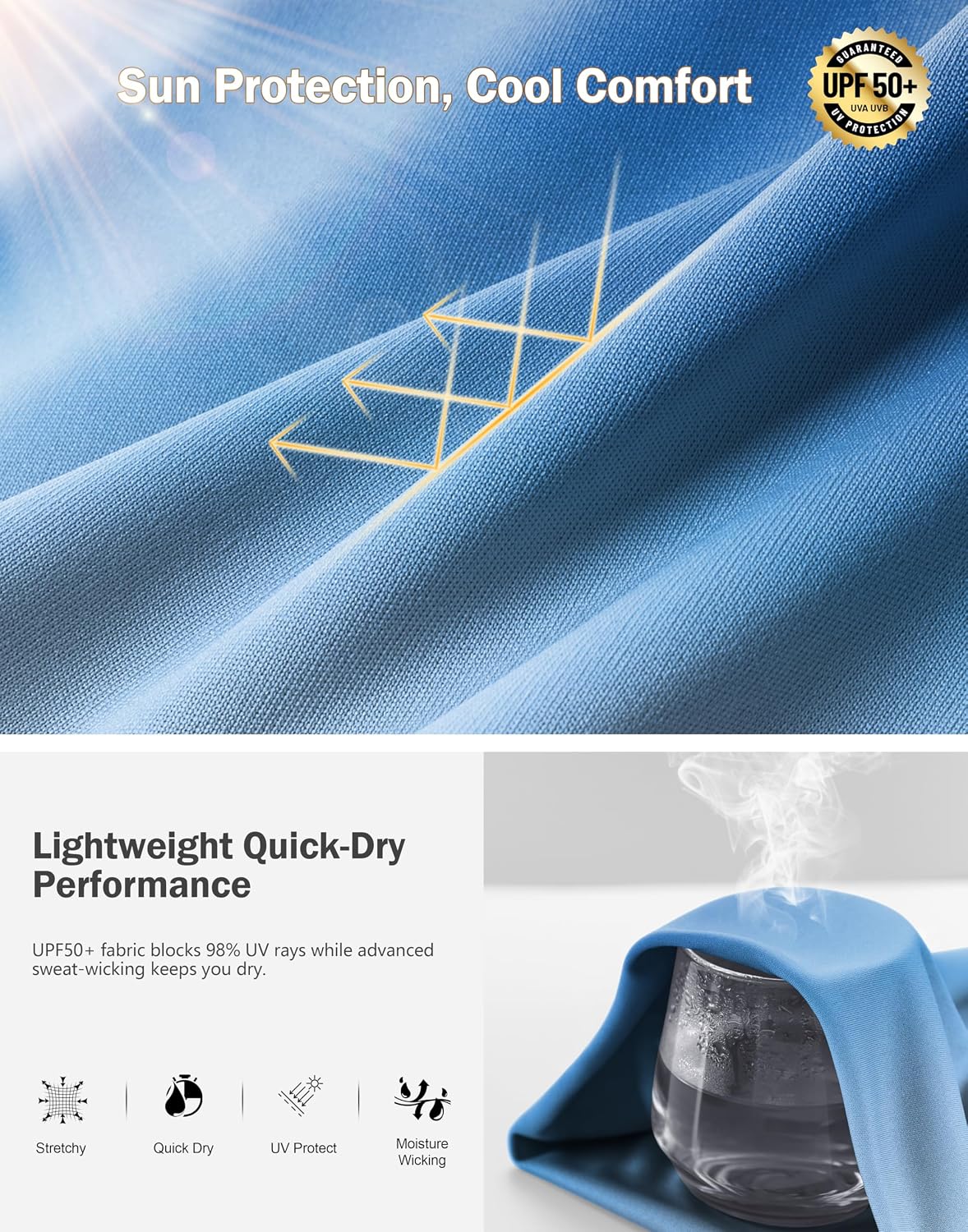 Men's UPF 50+ Sun Protection Dry Fit Workout T-Shirts Rash Guard Swim Shirts Moisture Wicking Tee for Athletic, Beach, Hiking