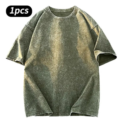 Washed Five-point Sleeve Pure Cotton Retro Crew Neck T-Shirt, Men's Summer Tee for Daily Wear, Running & Sports