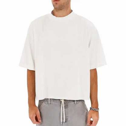 Cropped Oversized Heavyweight Tee Menswear 100% Cotton 7 Oz Classic Fit Made In USA Raw Cropped Bottom