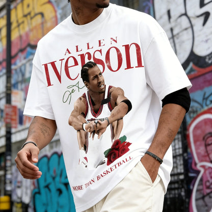 Allen Iverson More Than Basketball Casual Graphic Print Short Sleeve Crew Neck T-Shirt made Vintage God's Plan Retro Heart Hands USA Mexico Flag Unisex boxy fit shirt