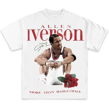 Allen Iverson More Than Basketball Casual Graphic Print Short Sleeve Crew Neck T-Shirt made Vintage God's Plan Retro Heart Hands USA Mexico Flag Unisex boxy fit shirt